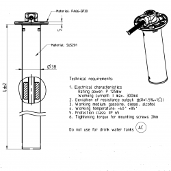 Veratron 54mm SS Deep-Pipe Sensor 1200mm - Contactless 55 Resistors - E-F is 90-4 Ω